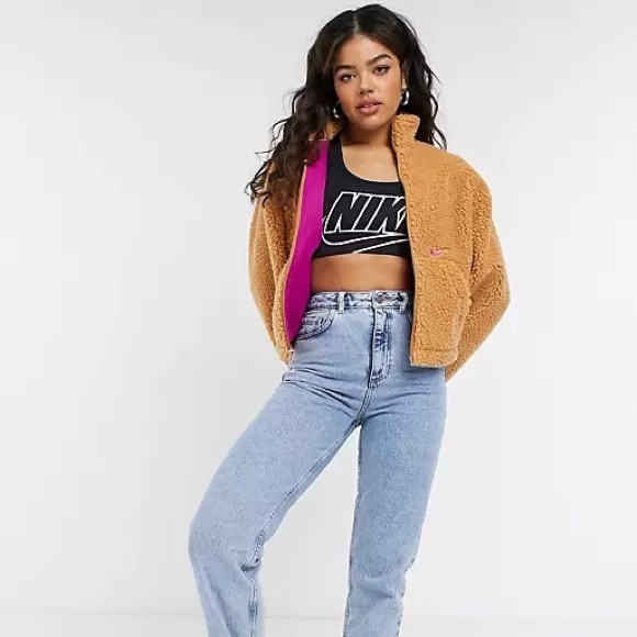 Nike sportswear oversized teddy Sherpa tan and pink jacket! - Picture 2 of 16